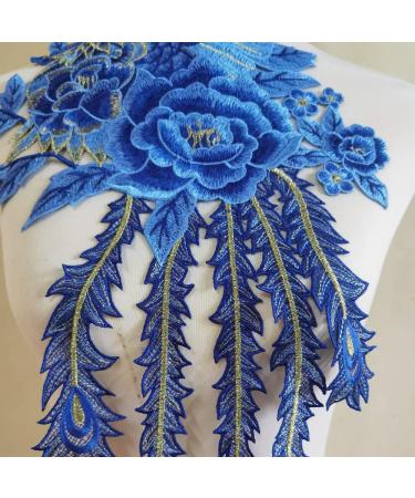 Peacock Flower Embroidered Lace Neckline Collar | Warm Tones Floral Brown Leaf Applique | Sewing Applique Patches | ZALALAA (Blue C) - Buy Online on GoSupps.com