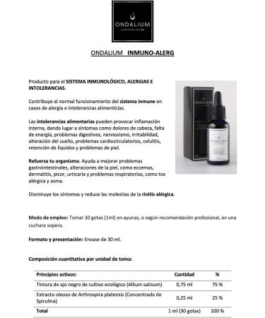  ONDALIUM Immuno-Alerg | Anti-Allergic Fluid Extract with Ecological Black Garlic (1 Month) - Natural Product for Immune System Allergy and Intolerances - 30 ml. - Buy Online on GoSupps.com