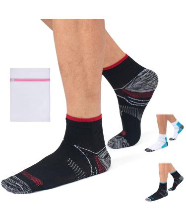 360 RELIEF - Compression Ankle Socks for Sprained Ankle Supports | Arch Pain Plantar Fasciitis Foot Swelling Travel Flight Heel Spurs Pregnancy | S/M Red/Black with Mesh Laundry Bag | S/M Red/Black