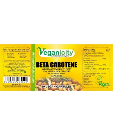 Veganicity Beta Carotene 15mg Vitamin A Supplement - 30 Capsules - Buy Online on GoSupps.com