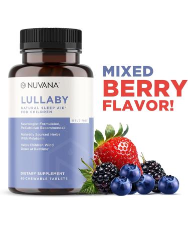 Nuvana Lullaby | Gentle Kids Natural Sleep Aid | Pediatrician Recommended | Delicious Low Dose Melatonin & Non-Habit Forming Mixed Berry Chewable Tablets | with Chamomile Magnesium for Kids 3+ - Buy Online on GoSupps.com