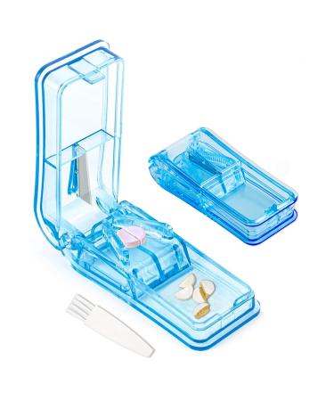 Pill Tablet Cutter for Small or Large Pills Pill Splitter with Blade for Pills and Tablets Cut in Half Quarter (Blue)