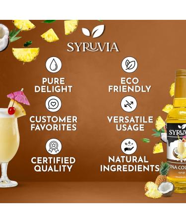 Syruvia Pina Colada Syrup - Premium Flavoring Syrup for Tea Italian Sodas Beverages Desserts Ice Cream Cocktails & Mocktails - Kosher Gluten Free - 25.4 fl oz. - Buy Online on GoSupps.com