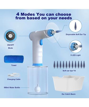 Electric Ear Wax Removal Kit Ear Irrigation Cleaner Tool Earwax Remover for Adult Kid Family with 4 Cleaning Modes Packs 10 Replaceable Tips & Catch Basin - Buy Online on GoSupps.com