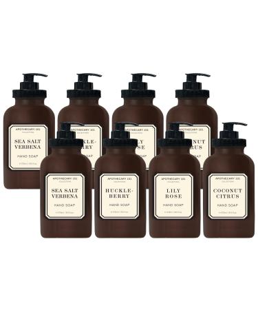 Apothecary 101 Collections | Home and Body Company | 19.5 fl oz Bottles - 8 pack | Sea Salt Verbena Huckleberry Lily Rose Coconut Citrus