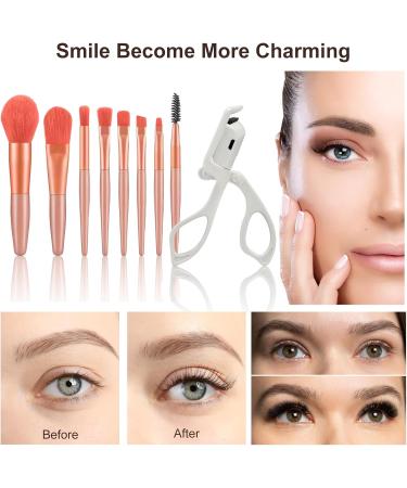 Heated Eyelash Curlers Rapid & USB Rechargeable with 2 Temperature Settings & 8 Makeup Brushes for Long-Lasting Natural Curls - Buy Online on GoSupps.com