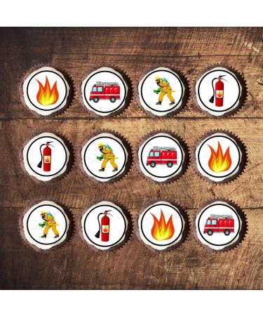 24 PRECUT Fire Engine Cupcake Toppers Fire Service Edible Cake Decorations Edible Fireman Decorations Fire Engine Cupcake Toppers Fire Cake Toppers - Buy Online on GoSupps.com
