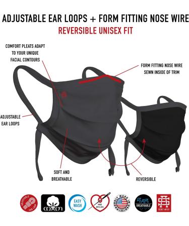 Adjustable Charcoal Grey Reversible Face Mask - Soft Washable & USA Made for Medium to XLarge Faces - Buy Online on GoSupps.com