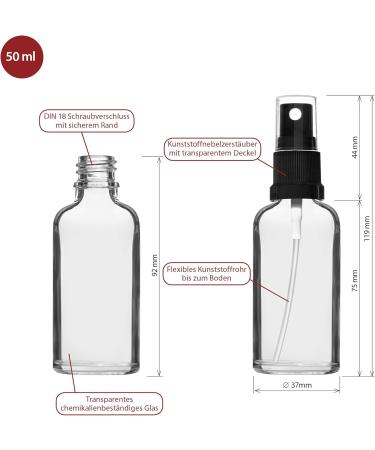 Handsunity 50ml Spray Glass Bottle Set - 12 Clear Pharmacy Bottles with Black Atomizer & 29 Accessories - Perfect for Travel & Storage - Buy Online on GoSupps.com
