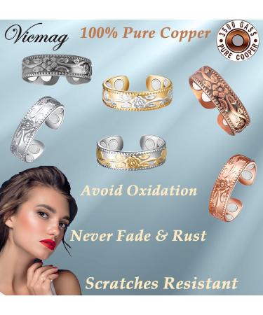 Vicmag 4X Strength Magnetic Copper Rings for Women | 3500 Gauss Magnets | Adjustable, Pure Copper | Jewelry Gift Box | 2PCS (Silver & Silver Gold Plum) - Buy Online on GoSupps.com