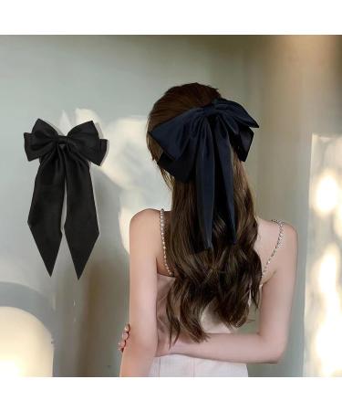 BAIYSFFG Big Bow Hair Clips with Long Silky Satin 2PCS Solid Color French Barrette Simple Hair Fastener Accessories for Women Girls Black - Buy Online on GoSupps.com