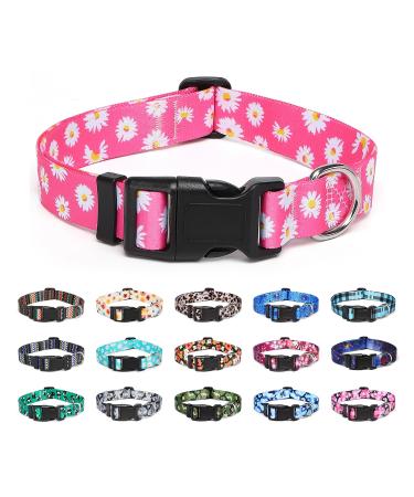 Suredoo dog collar adjustable soft & comfort nylon dog collar for small medium-sized dog puppies (L pink daisy) l (neck circumference 38-63 cm width 2.5 cm) pink daisy