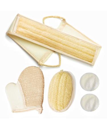 ATTEASAY Exfoliating Natural Loofah Back Scrubber (5 Pack) Exfoliating Loofah Pad Body Scrubber, Made with Eco-Friendly and Biodegradable Shower Luffa Sponge, Loofah for Women and Men Loofah Set 5 PCS