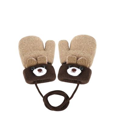 iEasey Cute Bear Baby Toddler Winter Warm Mittens On String Kids Cold Weather Fleece Knit Gloves Ski Snow Insualted Gloves for Baby Girls Boys 0-3 Years Gift Bear-Khaki #A Beige