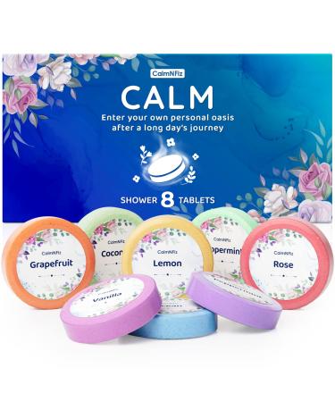 CalmNFiz Shower Steamers Aromatherapy Spa Kit Gifts for Mom Shower Bombs with Essential Oils Valentine Gifts for Women Self Care&Relaxation Birthday Gifts for Women and Men Blue Set 8 Packs