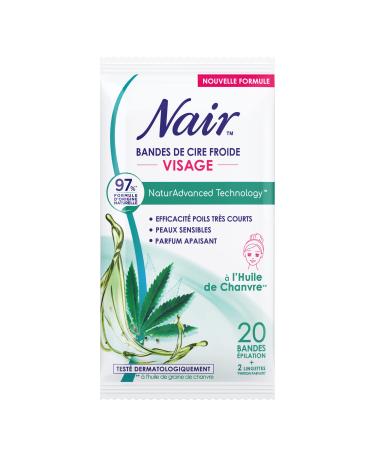 NAIR - Cold Wax Strips with Hemp Oil Extract, 97% Natural Origin, NaturAdvanced Technology, 20 Strips