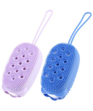 Draduo Bath Brush for Body Silicone Bath Brush  Double Sided Use Body Shower Brush  Cute Bear-Shaped Bath Brush (Blue& Purple)