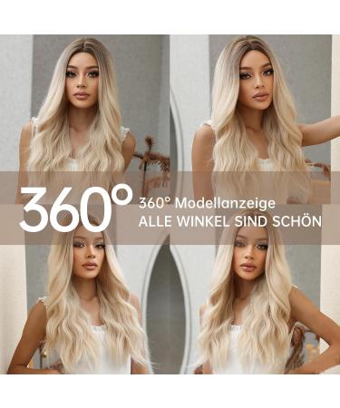 24-Inch Ombre Blonde Wavy Wig for Women - Dark Roots Loose Waves | Glue-Free Daily Cosplay Wig - Buy Online on GoSupps.com