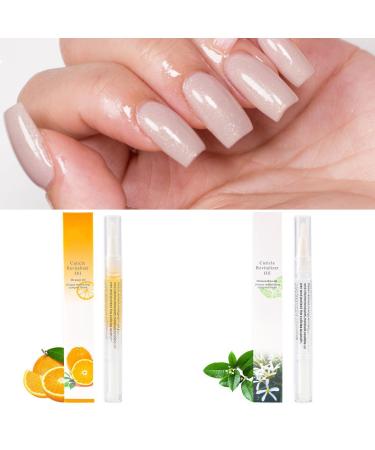 Nail nutrition oil 2PCS rotating nutrition pen with soft brush cuticle nail moisturizing care anti-barb exfoliation (Orange & osmanthus fragrans)