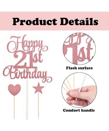 21st Birthday Cake Topper 2 PCS Cake Topper Happy 21st Birthday Cake Topper Double Sided Glitter Card Cake Decorations with Stars for Birthday Anniversary Party Decorations - Buy Online on GoSupps.com