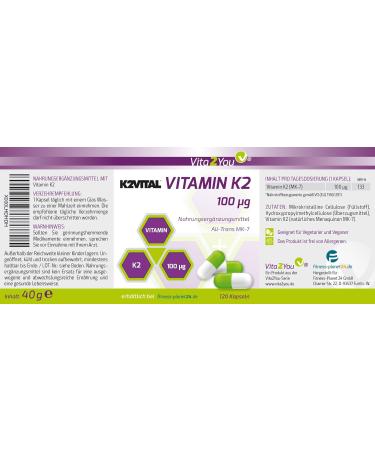 Vita2You Vitamin K2 - 100 g - 120 Capsules - K2VITAL MK-7 - Premium Quality from Germany | Shop Internationally - Buy Online on GoSupps.com