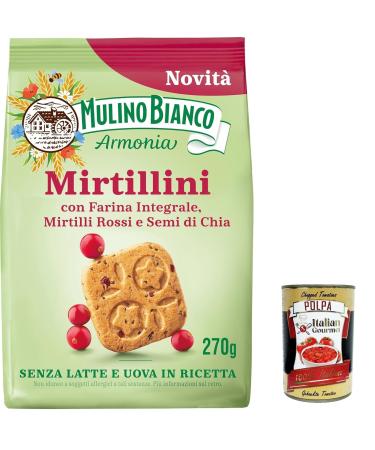 Italian Gourmet E.R. Mulino Bianco Mirtillini red blueberries and chia seeds rich in vitamin E no milk or eggs in the recipe 270g pack + 400g gourmet Italian polpa