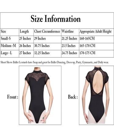 UTOWO Women's Black Lace Short-Sleeve Ballet Leotard with Swan Collar - Small - Buy Online on GoSupps.com