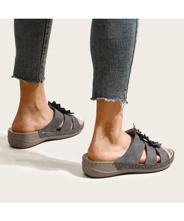 Elegant Women's Plateau Sandals with Wedge Heel - Comfortable Glitter Slides for Summer Vacation | S42745 Gray UK 6 - Buy Online on GoSupps.com