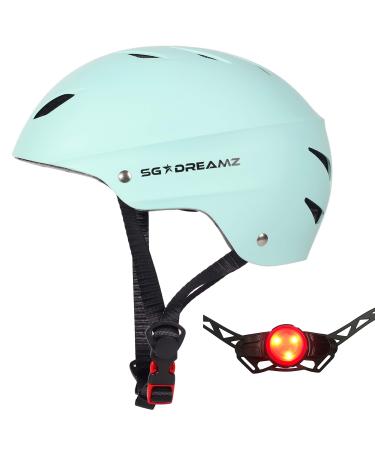 Adult Helmet with LED Safety Light  Commuter Bicycle Helmet for Men and Women - Adjustable Dial for Head Circumference 22" to 24.4" (Head Size S to M) - Certified for Safety SK12+LED+MtMint