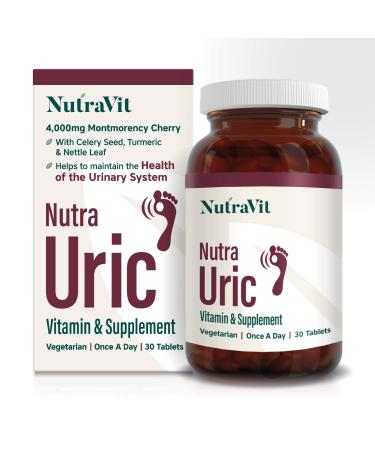 NUTRA URIC - 4000mg Montmorency Cherry| Ultra High Strength - 30 Cherry Tablets| Uric Acid Tablets/Supplement by NutraVit