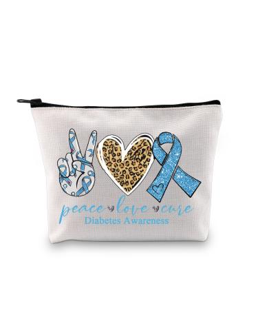 PXTIDY Funny Diabetic Gift Diabetes Warrior Gift Peace Love Cure Diabetes Awareness Cosmetic Bag Medical Alert Diabetic Makeup Bag Diabetic Emergency Survival Kit Zipper Pouch Beige