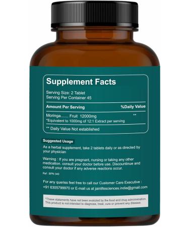 ERTHRI Pure Nutrition Organic Moringa 1200mg 90 Veg Tablets Superfood with Vitamins and Essential Non-GMO Gulten Free Vegan Supplement for Daily Use - Buy Online on GoSupps.com