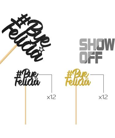 MonMon & Craft Bye Felicia Cupcake Toppers - Retirement Job Change Cupcake Toppers - Farewell Party Sign Dessert Decor Going Away Graduation Divorce Party Decorations Black Gold Glitter - 24 Pcs - Buy Online on GoSupps.com