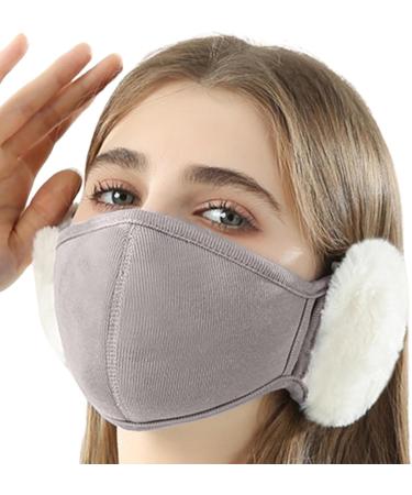 Jacekee Winter Face Cover for Women - Cloud-Shaped Outdoor Mask with Rabbit Fur Earmuffs | Soft Gray Ear Protector for Men and Women - Buy Online on GoSupps.com