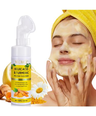 Kojic Acid and Turmeric Cleansing Foaming Clear Face Mousse Facial Cleanser Soft Bubble with Soothin Turmeric Gentle Face Wash for Acne-Pron Skin 5 fl. oz