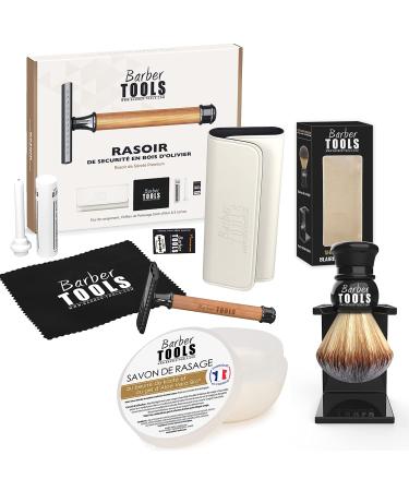 Premium Shaving Set - Safety Razor + 5 Blades + Brush + 150ml Shaving Soap + Alumenstone | Best Barber Tools for Men - Buy Online on GoSupps.com