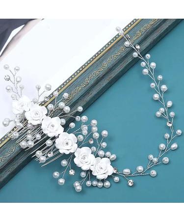JUSTUSNX Bride Wedding Hair Pieces Pearl Hair Vines Silver Crystal Headpiece Flower Headband for Women and Girls Hair Styling Accessories - Buy Online on GoSupps.com