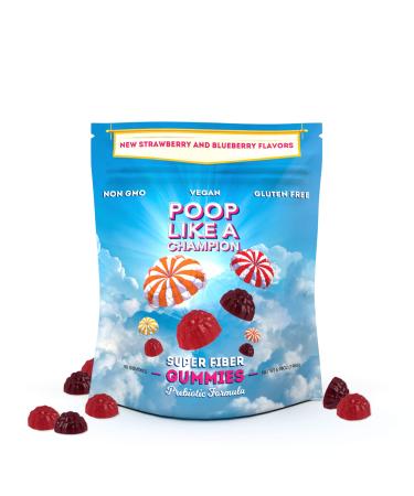 Poop Like a Champion Prebiotic Fiber Gummies for Adults and Kids - High Fiber Snacks - 6g Fiber - Vegan - 90 Pectin Based Gummies | Digestive Health & Regularity Support | 7oz Resealable Bag 90 Count (Pack of 1)