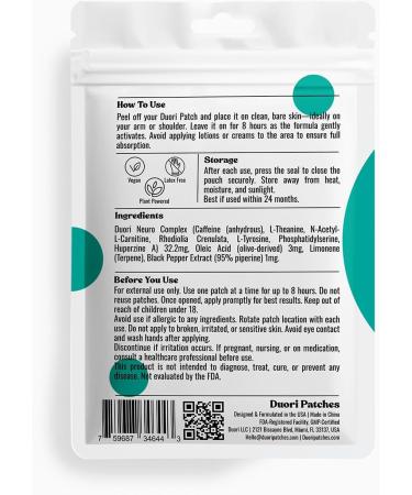 Neuro Patch - Focus & Brain Support - Natural Caffeine + L-Theanine + Rhodiola + Black Pepper Extract - Sugar Free Nootropic Cognitive Brain Focus Patch - 30 Pieces - Buy Online on GoSupps.com