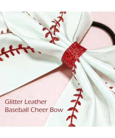 Softball Glitter Leather Cheer Bow - White | Elastic Hair Tie for Cheerleaders & Sports Players - Buy Online on GoSupps.com
