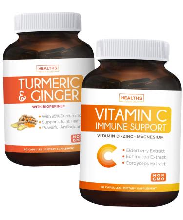 Healths Harmony Immune Support  Vitamin C with Zinc Vitamin D Booster Supplement - 60 Capsules