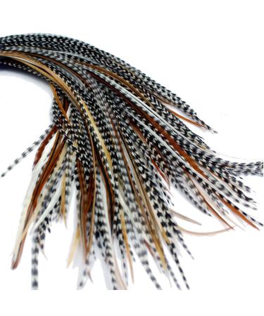 One Fine Day Feathers 25 Real Feather Hair Extensions: Short Skinny 7-9 inch (18-23cm) + Rings/Loop (Mixed Naturals)