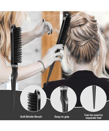Sleek Bun Brush Set - 3 Pieces Teasing Hairbrush Edge Brush & Rat-Tailing Tool for Perfect Baby Hair - Black | International Shipping - Buy Online on GoSupps.com
