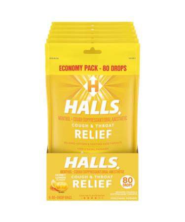 Halls Relief Honey Lemon Cough Drops Economy Pack 6 Packs of 80 Drops (480 Total Drops) 80 Count (Pack of 6)