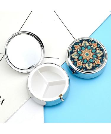 Buy Vintage Mandala Flowers 3-Compartment Pill Box | Decorative Metal Pill Organizer - Portable & Stylish Pill Case for Travel - Buy Online on GoSupps.com