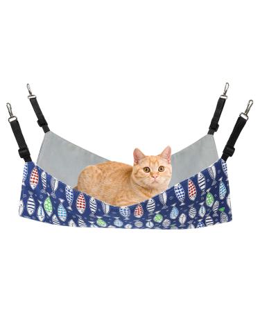 Petmolico Cat Hanging Hammock Bed, Pet Cage Hammock Adjustable Strap and Reversible Double-Sided Hammock for Cats/Kitten/Puppy/Small Dogs/Other Small Animals Large Blue Fish