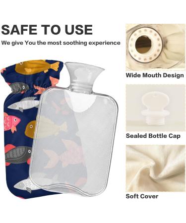 Colorful Abstract Fish Hot Water Bottle BPA Free 1L Pain Relief for Kids & Adults - Perfect Hot Water Bag with Cover - Buy Online on GoSupps.com