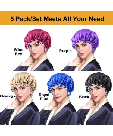 5pcs Double Layer Reversible Satin Bonnet for Black Women - Large Drawstring Silk Hair Cap for Curly Hair and Braids - Buy Online on GoSupps.com