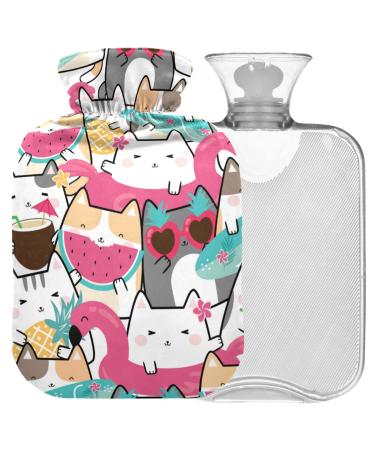 Naanle cute cats hot water bottle with reference warm and cold therapy Transparent hot water bottle 1l heat bottle for bed hand feet heat pain relief