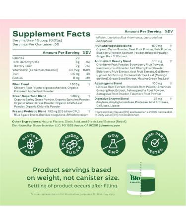 Bloom Nutrition Greens and Superfoods Powder for Digestive Health, Greens Powder, Digestive Enzymes, Probiotics, Spirulina, Chlorella for Bloating & Gut Support, Green Juice, 30 SVG, Strawberry Kiwi Strawberry Kiwi 30 Servi  - Buy Online on GoSupps.com